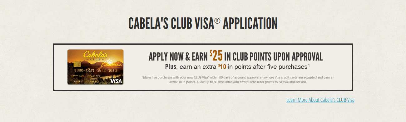 Cabelas CLUB Visa Application