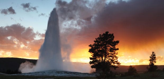 A geyser erupts in the USA's Yellowstone National Park