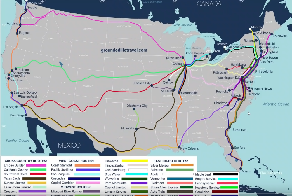 Amtrak train route map
